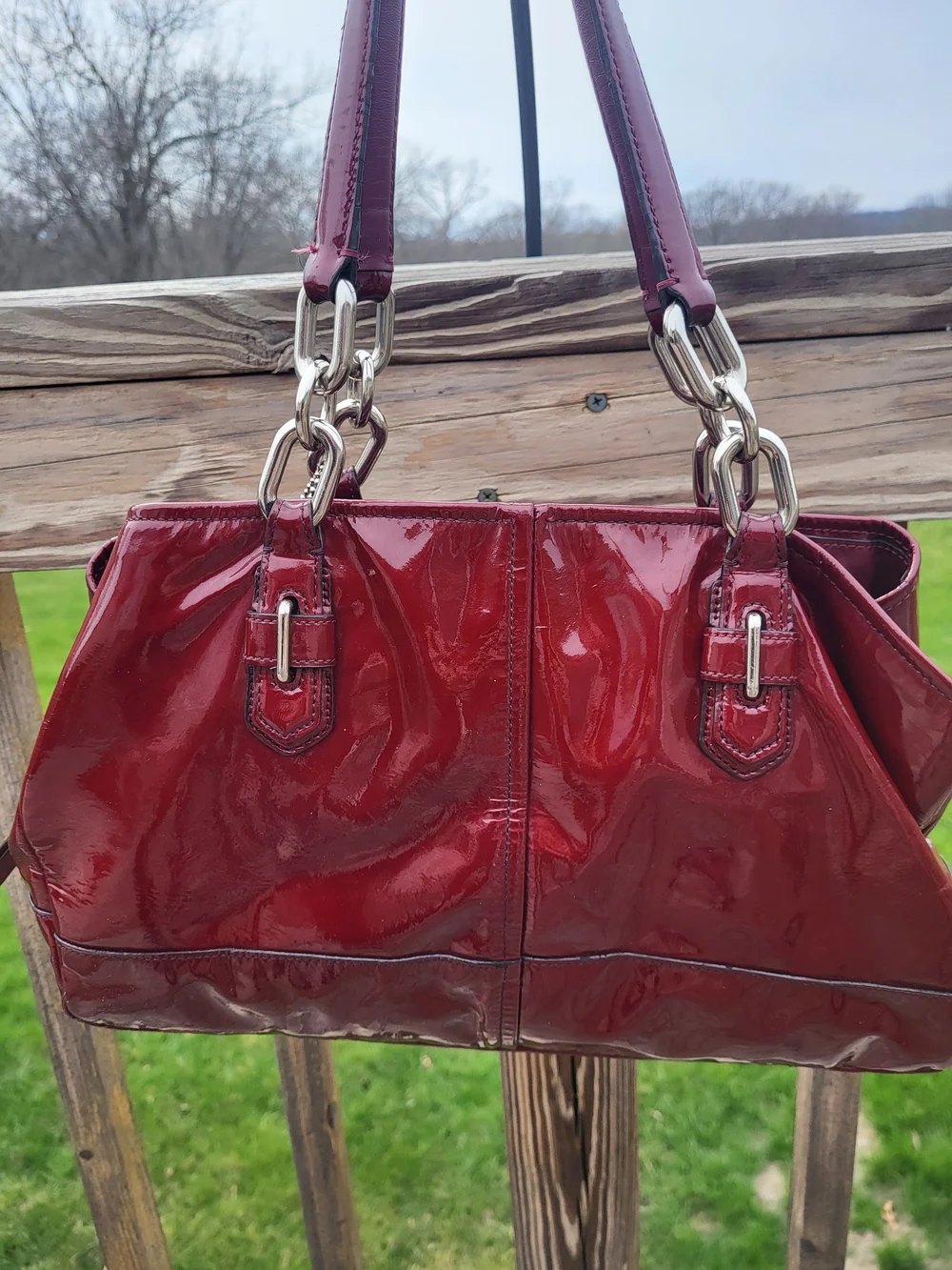 Coach Patent Leather Shoulder Bag in Deep Red - Picture 3 of 13